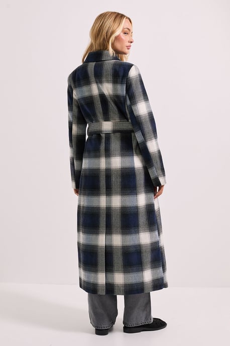 Check Detail Fur Cuff Detail Belted Coat - Image 3