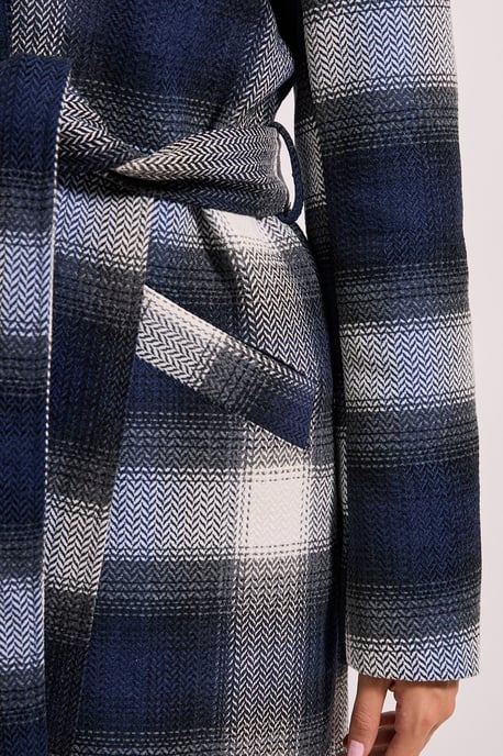 Check Detail Fur Cuff Detail Belted Coat - Image 5