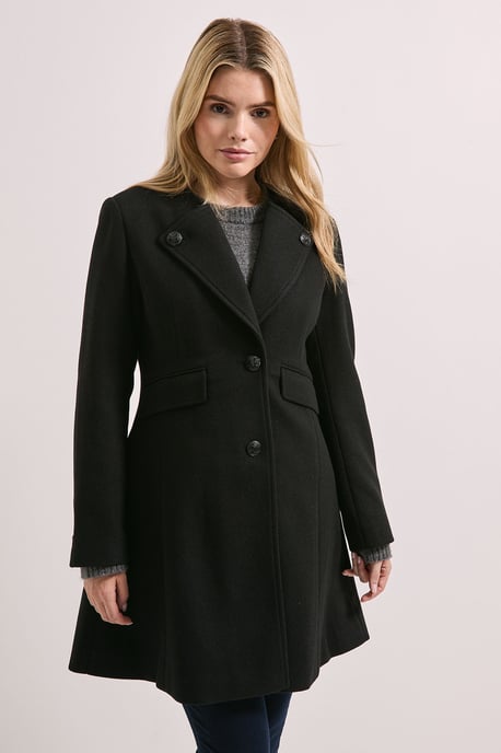 Button Detail Faux Wool Midi Coat - Image 1