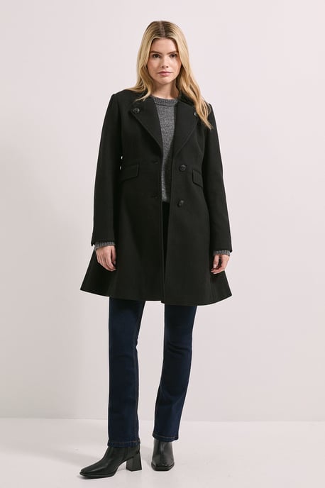 Button Detail Faux Wool Midi Coat - Image 2