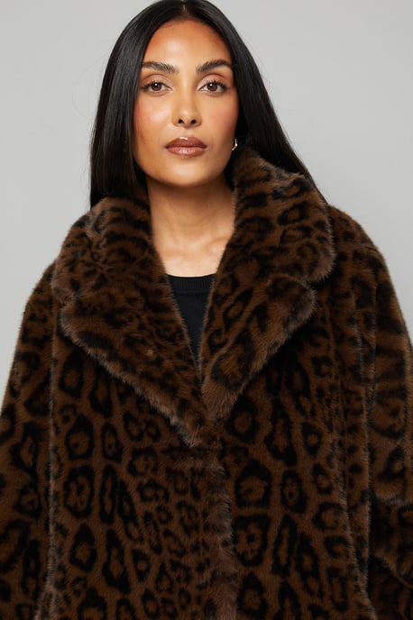 Petite Leopard Faux Fur Coat - Image 4
