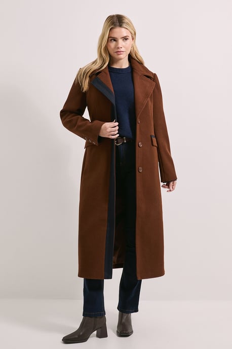 Contrast Detail Single Breasted Midi Coat - Image 1