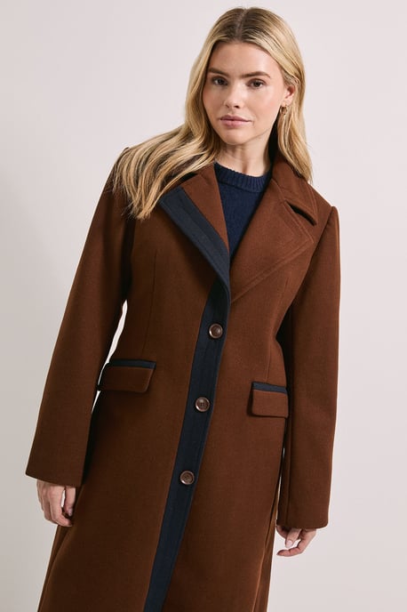 Contrast Detail Single Breasted Midi Coat - Image 2