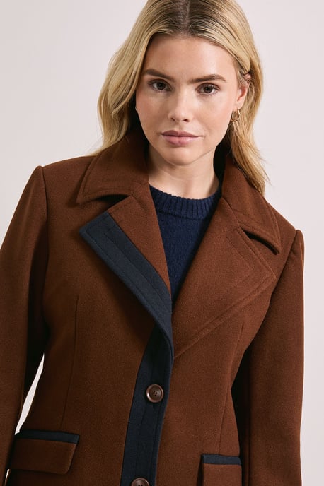 Contrast Detail Single Breasted Midi Coat - Image 4