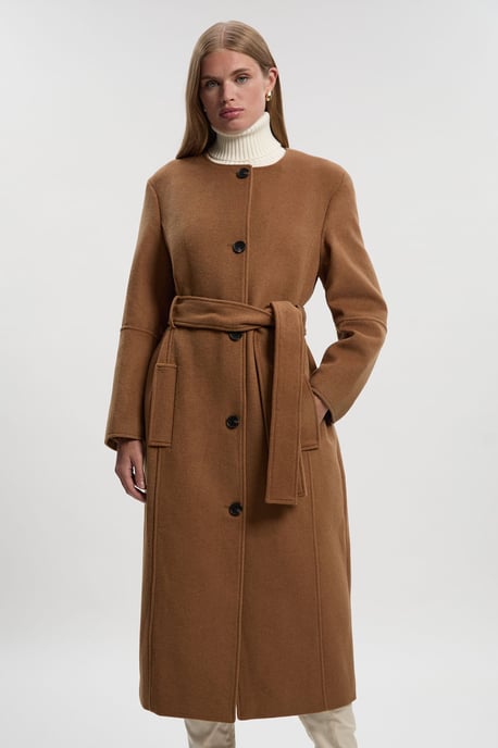 Brushed Wool Single Breasted Belted Tailored Maxi Coat - Image 2