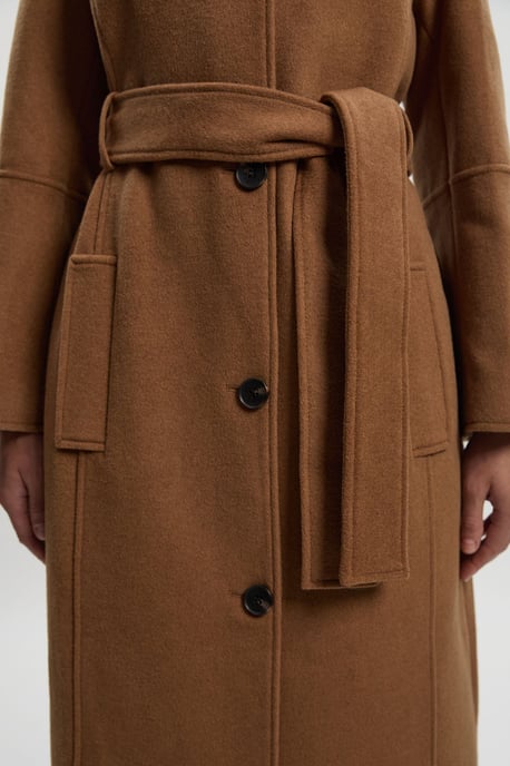 Brushed Wool Single Breasted Belted Tailored Maxi Coat - Image 3