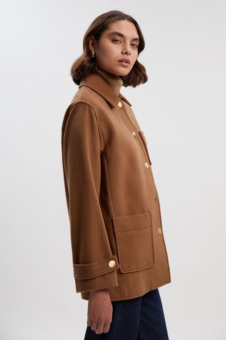 Brushed Wool Patch Pocket Tailored Medium Coat - Image 2