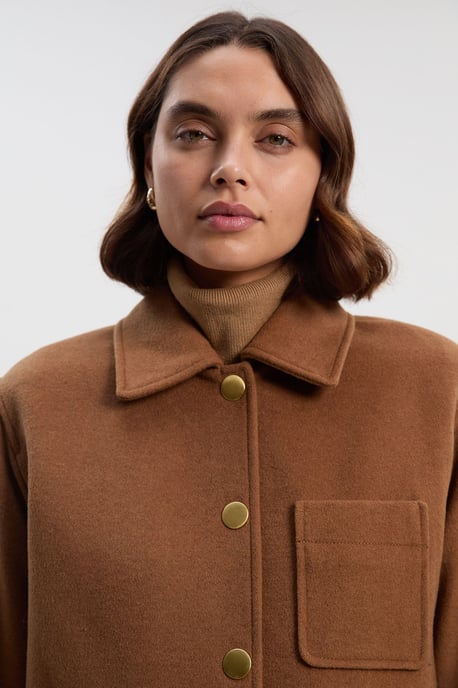 Brushed Wool Patch Pocket Tailored Medium Coat - Image 3