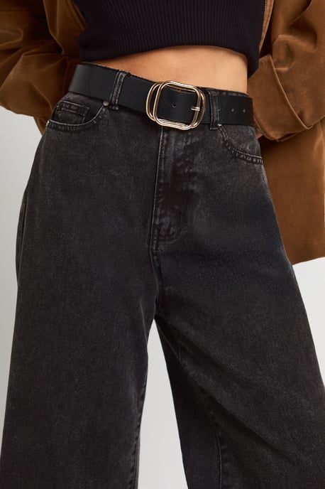 Faux Leather Double Buckle Detail Belt - Image 1