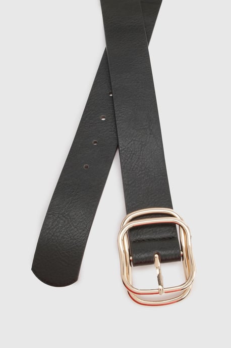 Faux Leather Double Buckle Detail Belt - Image 3