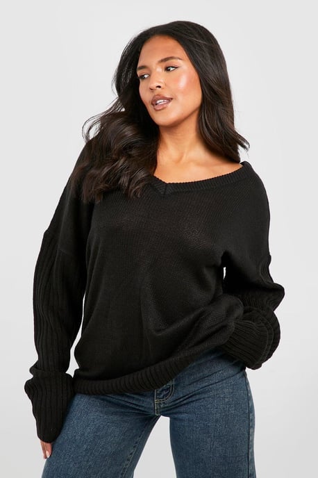 Plus V Neck V Back Oversized Jumper - Image 1