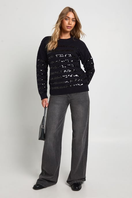 Sequin Stripe Oversized Knitted Jumper - Image 1