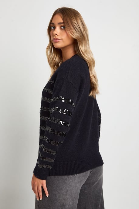 Sequin Stripe Oversized Knitted Jumper - Image 2