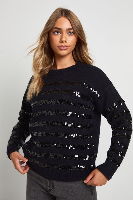 Sequin Stripe Oversized Knitted Jumper - Image 3