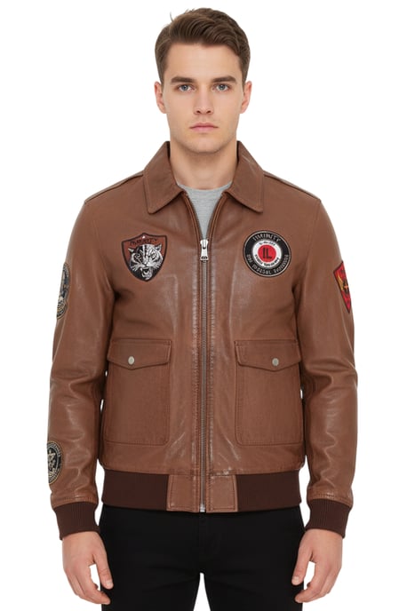 Mens Tan Flying Leather Bomber G-1 Aviator Collar Jacket - Hudson - Image 1