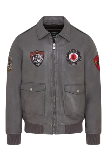 Mens Grey Flying Leather Bomber G-1 Aviator Collar Jacket - Hudson - Image 2