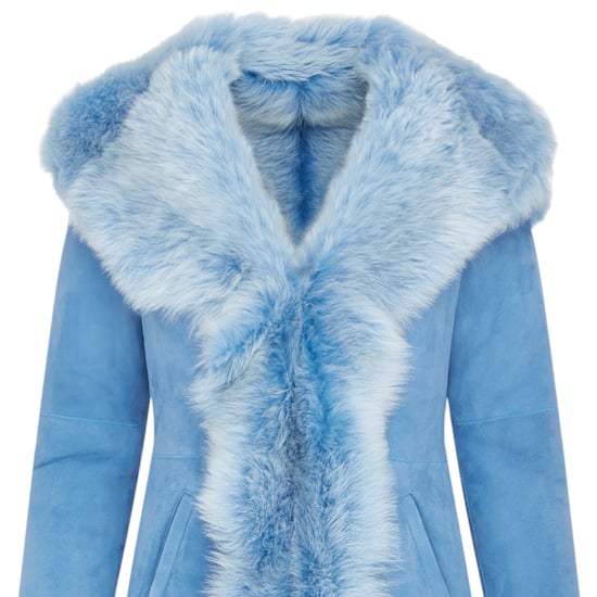 Dames blauwe Toscaanse schapenvacht suède leren trenchcoat met capuchon - Aura - Image 5