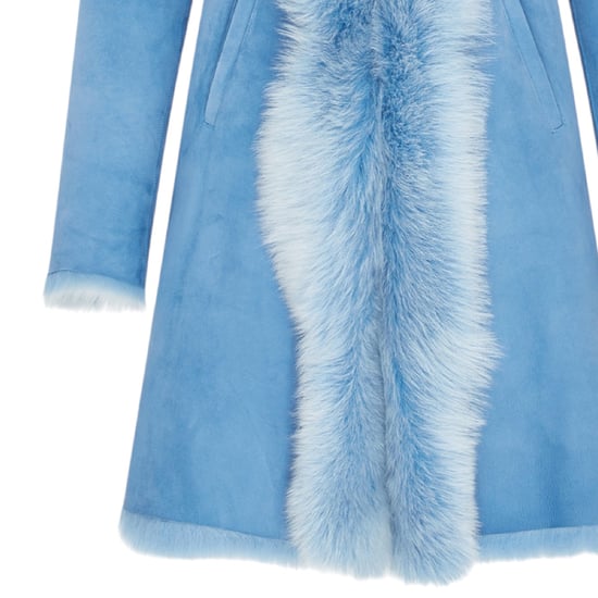 Dames blauwe Toscaanse schapenvacht suède leren trenchcoat met capuchon - Aura - Image 6