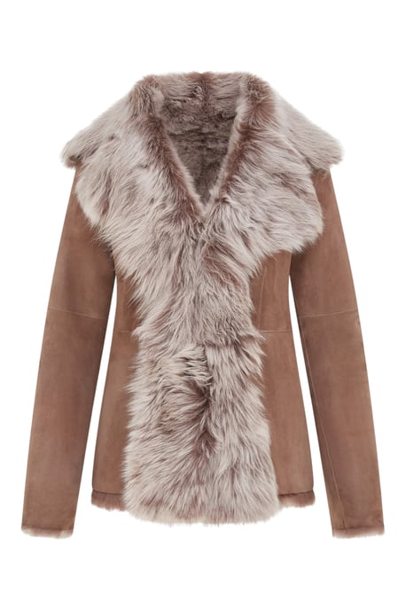 Dames Taupe Schapenvacht Toscana Shearling Suède Leren Jas - Noiré - Image 1
