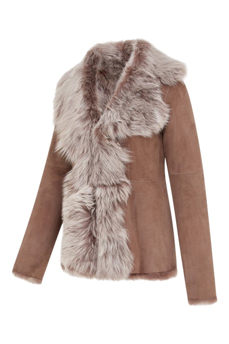 Dames Taupe Schapenvacht Toscana Shearling Suède Leren Jas - Noiré - Image 2