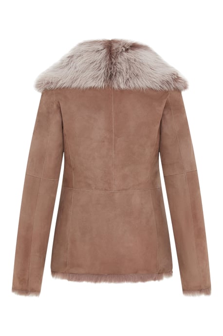 Dames Taupe Schapenvacht Toscana Shearling Suède Leren Jas - Noiré - Image 4