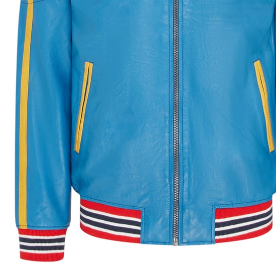 Herr Blå Läder Track Racing Bomber Bikerjacka - Player - Image 5