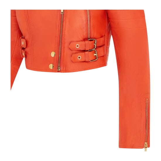 Brando Cropped Orange Läderjacka Dam - Longtown - Image 6