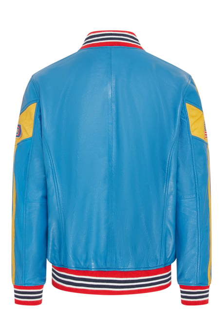 Herr Blå Läder Track Racing Moto Bomber Bikerjacka - Racer - Image 4