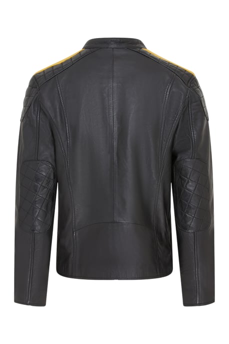 Heren Zwart Klassiek Gewatteerd Geel Leren Bikerjack - Meridian - Image 4