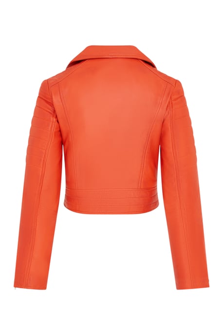 Dames oranje cropped Brando leren bikerjack - Durban - Image 5
