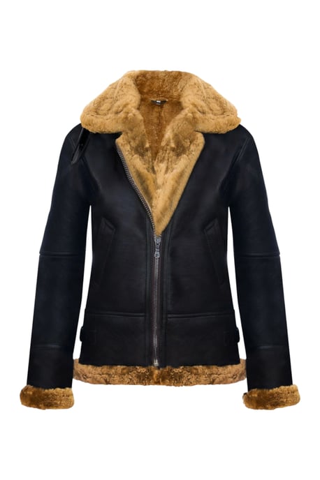Womens Brown Ginger Hooded Sheepskin Flying Bomber Leather Jacket - Sovereign - Image 2