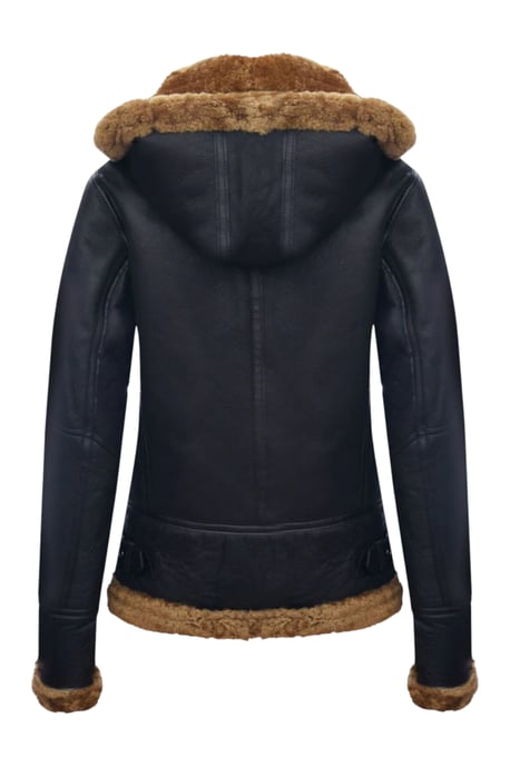 Womens Brown Ginger Hooded Sheepskin Flying Bomber Leather Jacket - Sovereign - Image 6