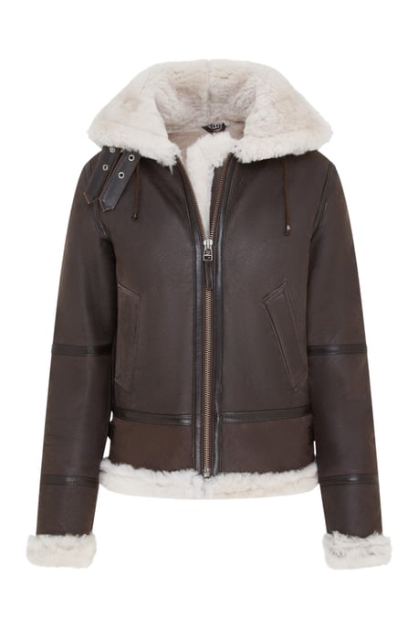Dames Creck Bruine Leren Jas met Capuchon van Schapenvacht - Palermo - Image 1