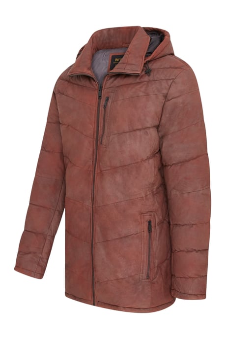 Mens Tan Leather Quilted Jacket Hooded Puffer Winter Coat - Summit - Image 4