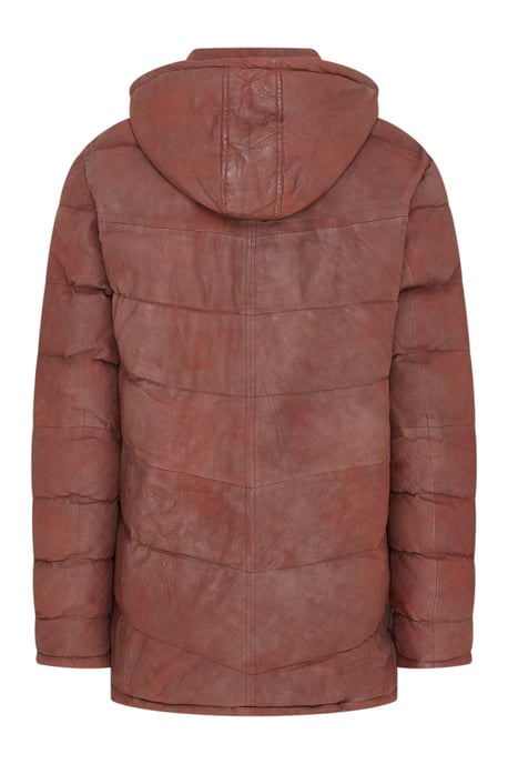 Mens Tan Leather Quilted Jacket Hooded Puffer Winter Coat - Summit - Image 5