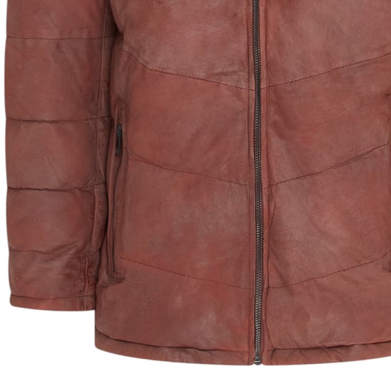 Heren bruine leren gewatteerde jas met capuchon en puffer winterjas - Olyic - Image 6
