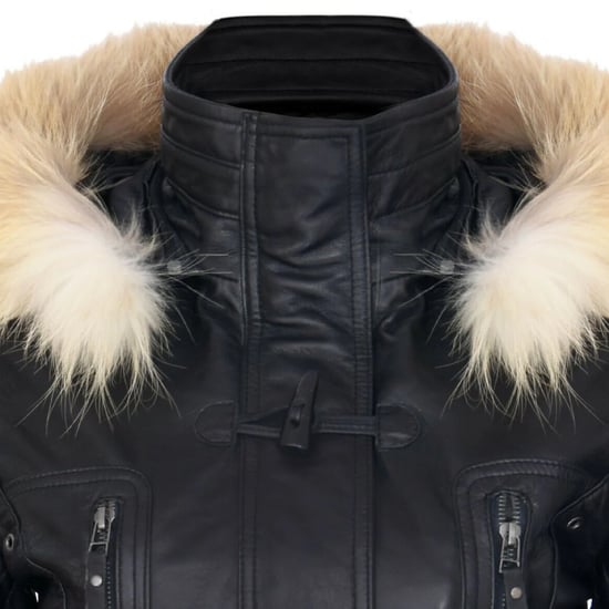 Womens Black Lamb Leather Quilted Parka Fur Hood Jacket- Duchess - Image 6