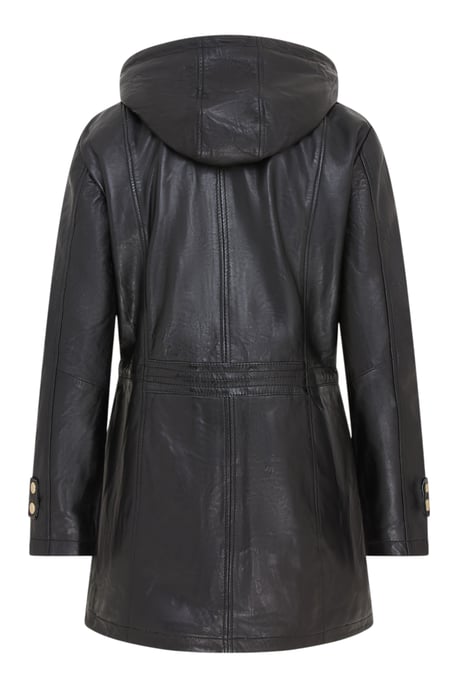 Zwarte leren parka voor dames met afneembare borg capuchon en trenchcoat - Trekker - Image 4