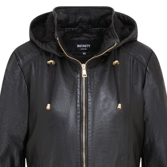 Zwarte leren parka voor dames met afneembare borg capuchon en trenchcoat - Trekker - Image 5