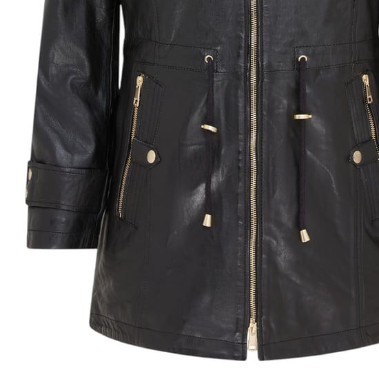 Zwarte leren parka voor dames met afneembare borg capuchon en trenchcoat - Trekker - Image 6