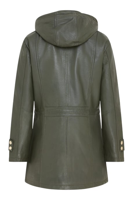 Dames groene leren parka met afneembare borg capuchon en trenchcoat - Trekker - Image 4