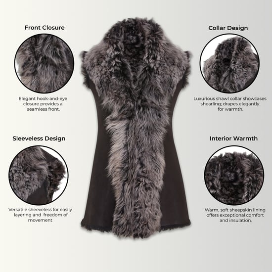 Svart Toscana Shearling Nappa Läder Fårskinnsväst Dam - Parkes - Image 3