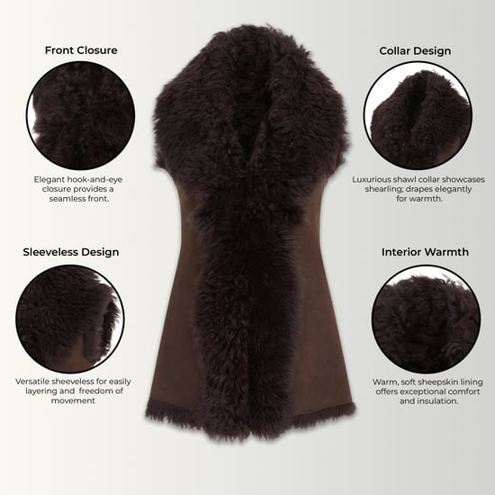 Brun Toscana Shearling Nappa Läder Fårskinnsväst Dam - Parkes - Image 3