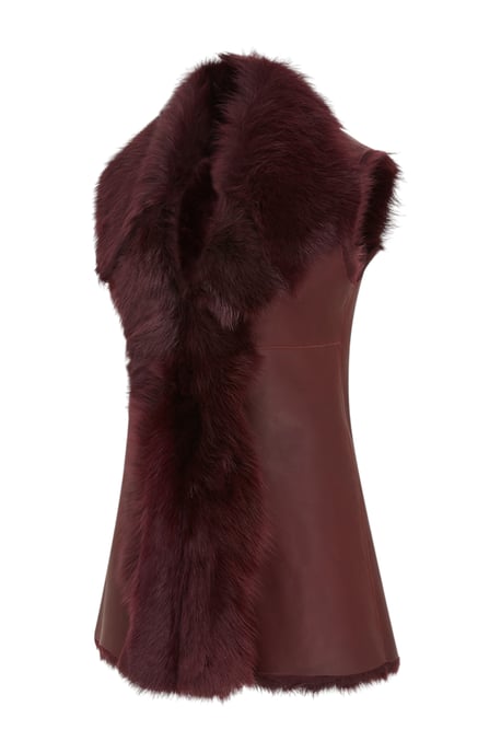 Vinröd Toscana Shearling Nappa Läder Fårskinnsväst Dam - Parkes - Image 2