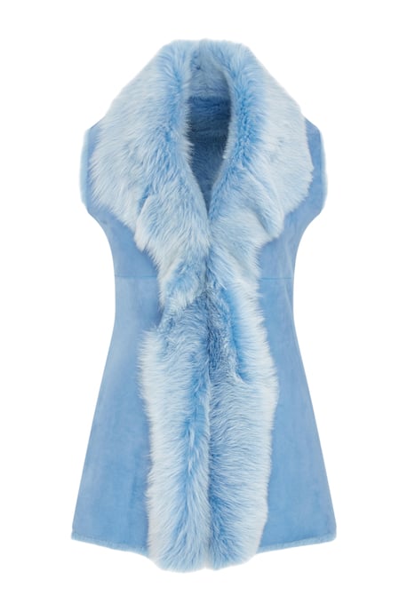 Damesblauw Toscaanse schapenvacht lang gilet-Sorocaba - Image 1