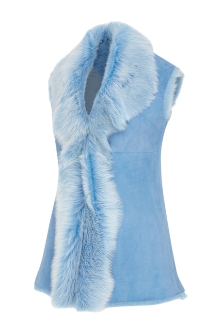 Damesblauw Toscaanse schapenvacht lang gilet-Sorocaba - Image 2