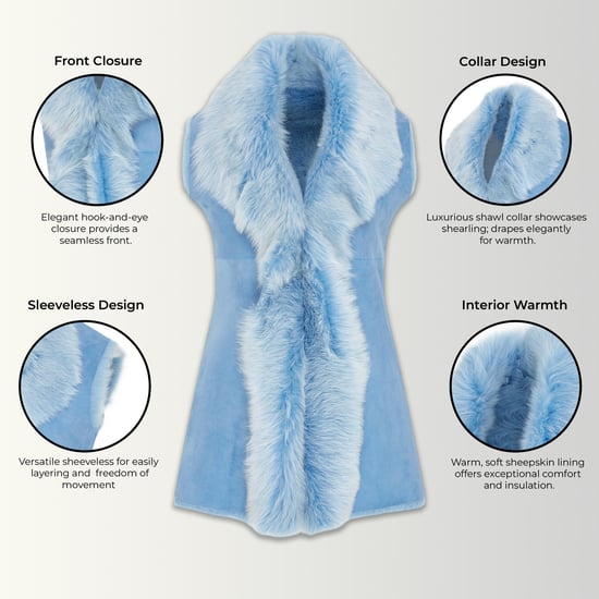 Damesblauw Toscaanse schapenvacht lang gilet-Sorocaba - Image 3