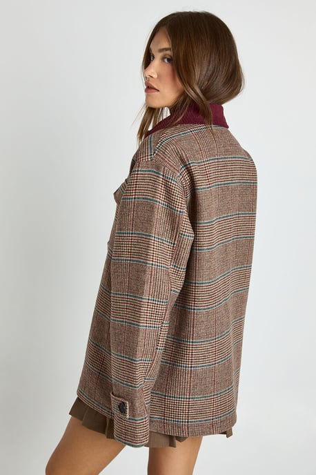 Contrast Cord Collar Herringbone Oversized Wool Look Shacket - Image 2