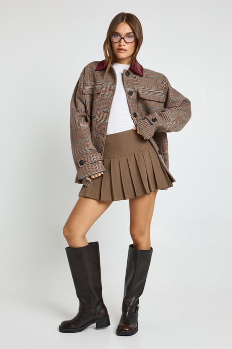 Contrast Cord Collar Herringbone Oversized Wool Look Shacket - Image 3