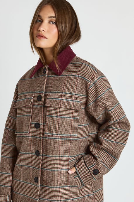 Contrast Cord Collar Herringbone Oversized Wool Look Shacket - Image 4